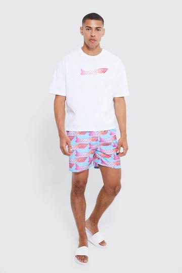 Oversized Boxy Man T-shirt & Swim Short Set white