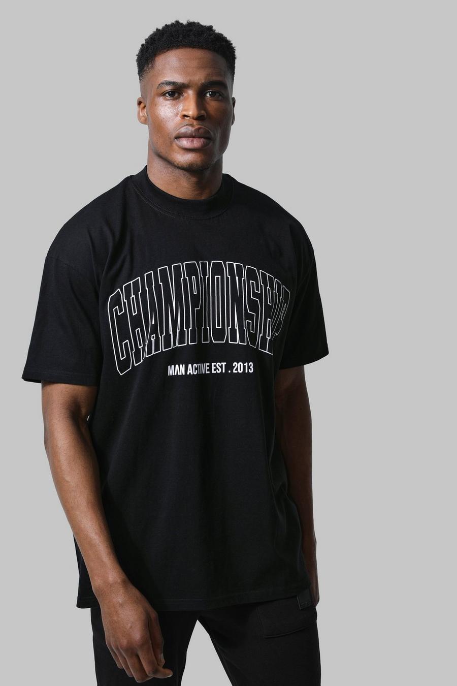 Oversize Man Active Championship T-Shirt, Black image number 1