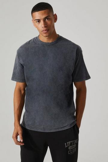 Man Active Oversized Acid Wash Raw T-shirt charcoal