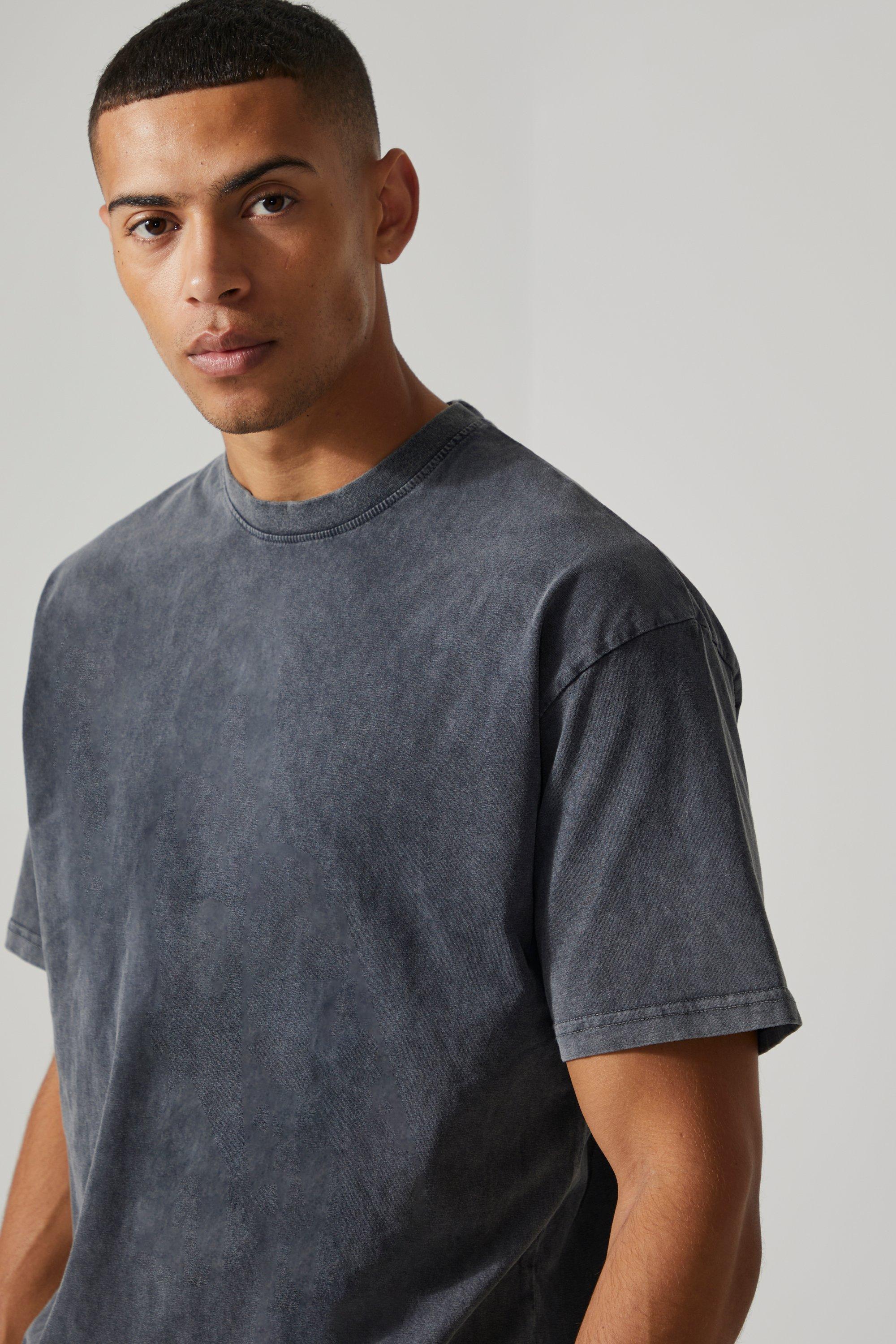 Man Active Oversized Acid Wash Raw T-shirt