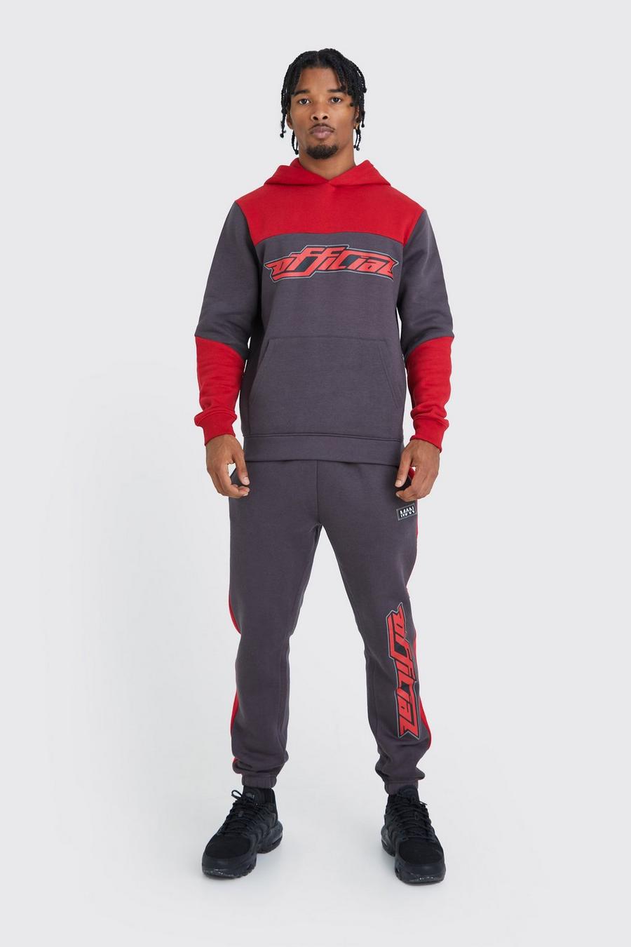 Red röd Official Slim Fit Colour Block Hooded Tracksuit