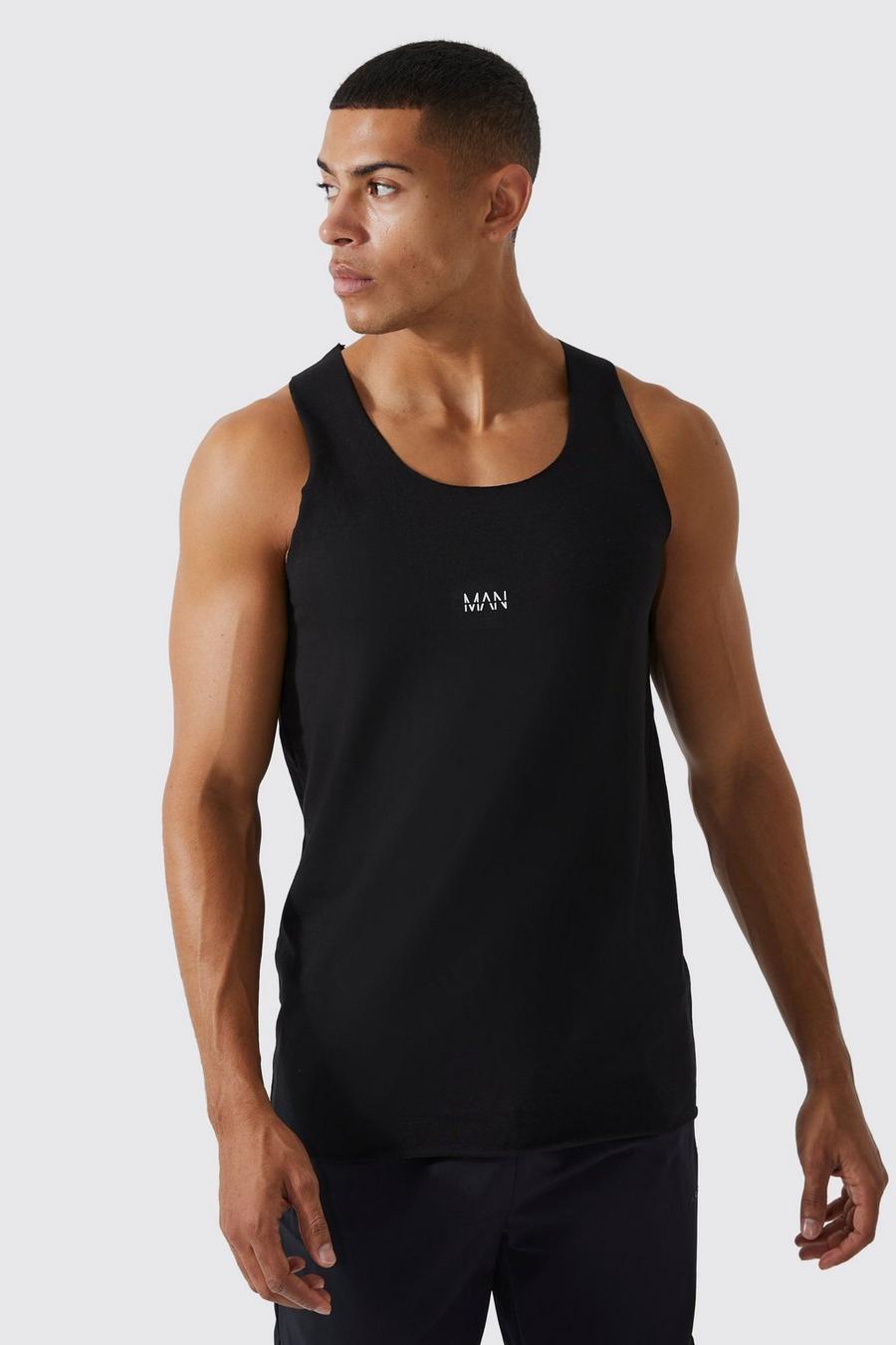Black schwarz Man Active Gym Basic Muscle Fit Vest