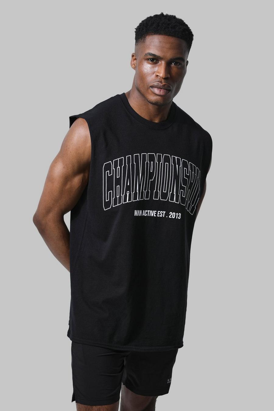 Débardeur de sport à slogan Championship - MAN Active, Black image number 1