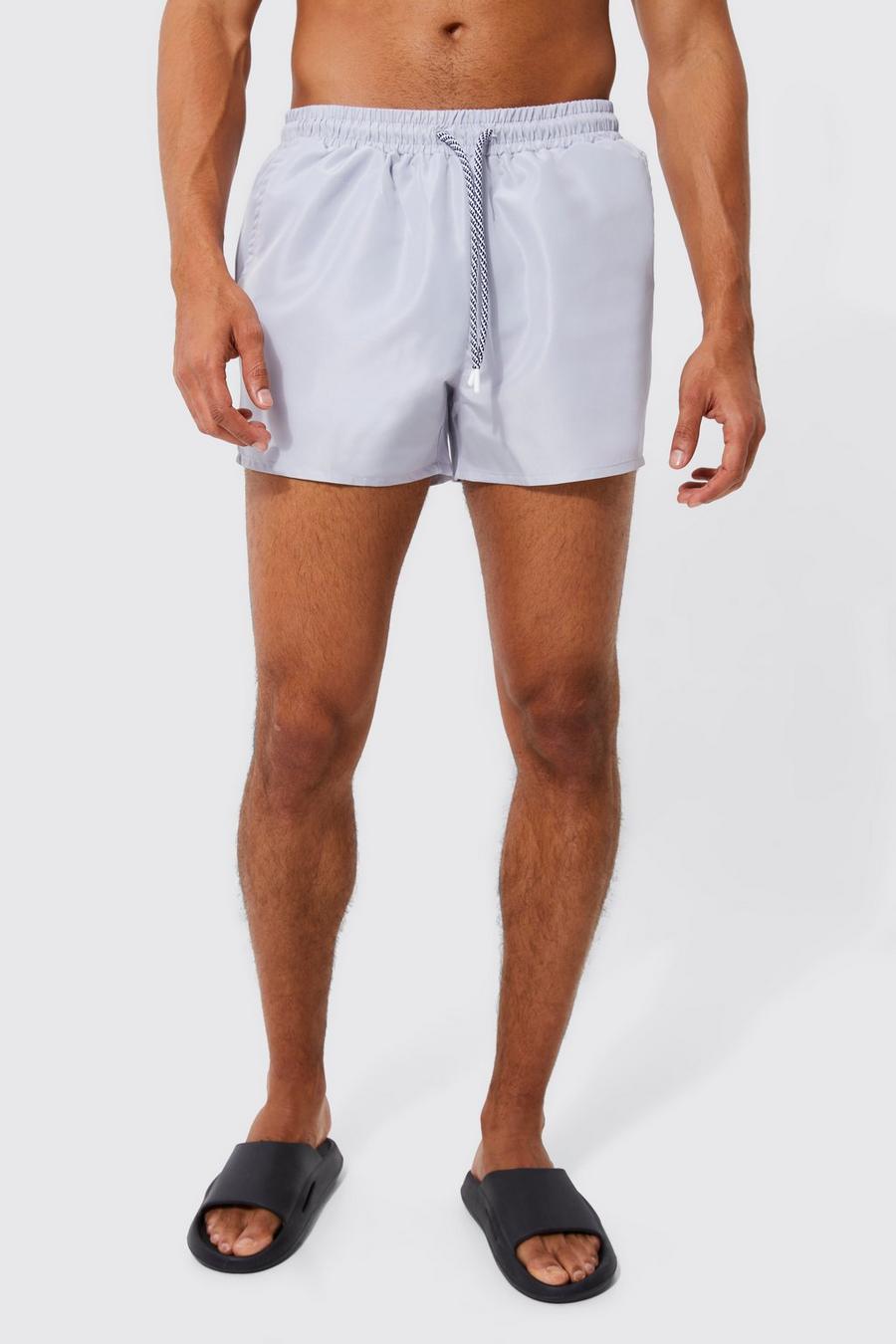 Grey Short Length Plain Drawcord Detail Swim Shorts