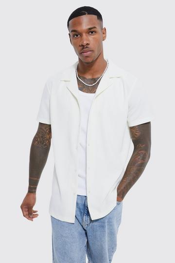 Short Sleeve Revere Rib Jersey Knit Shirt sand