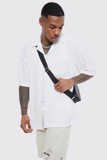 White Oversized Boxy Revere Rib Jersey Knit Shirt