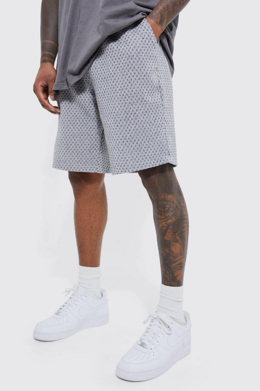 Elastische strukturierte Leinen-Shorts, Charcoal gris