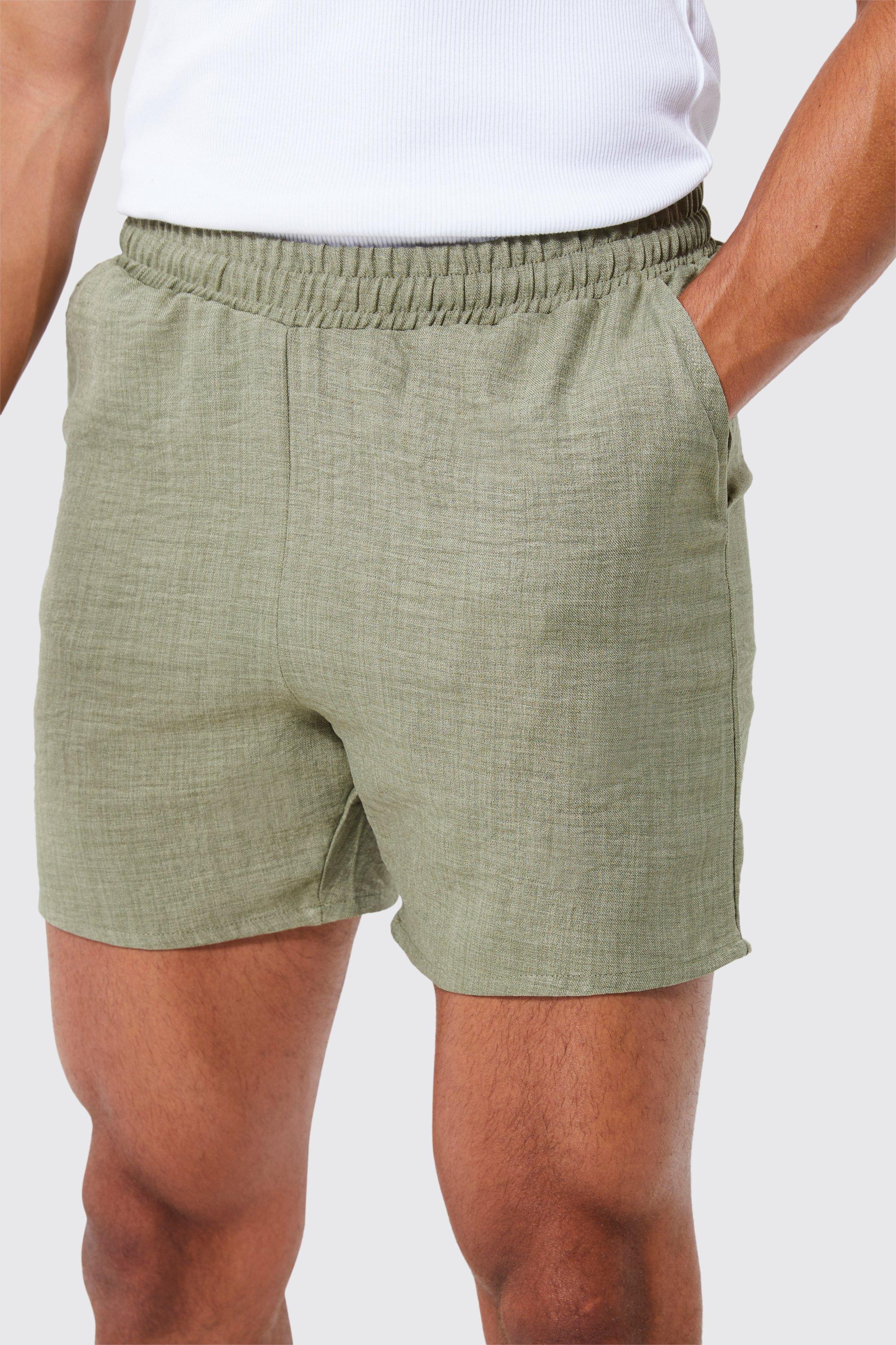 Mens linen shorts shop with elastic waist