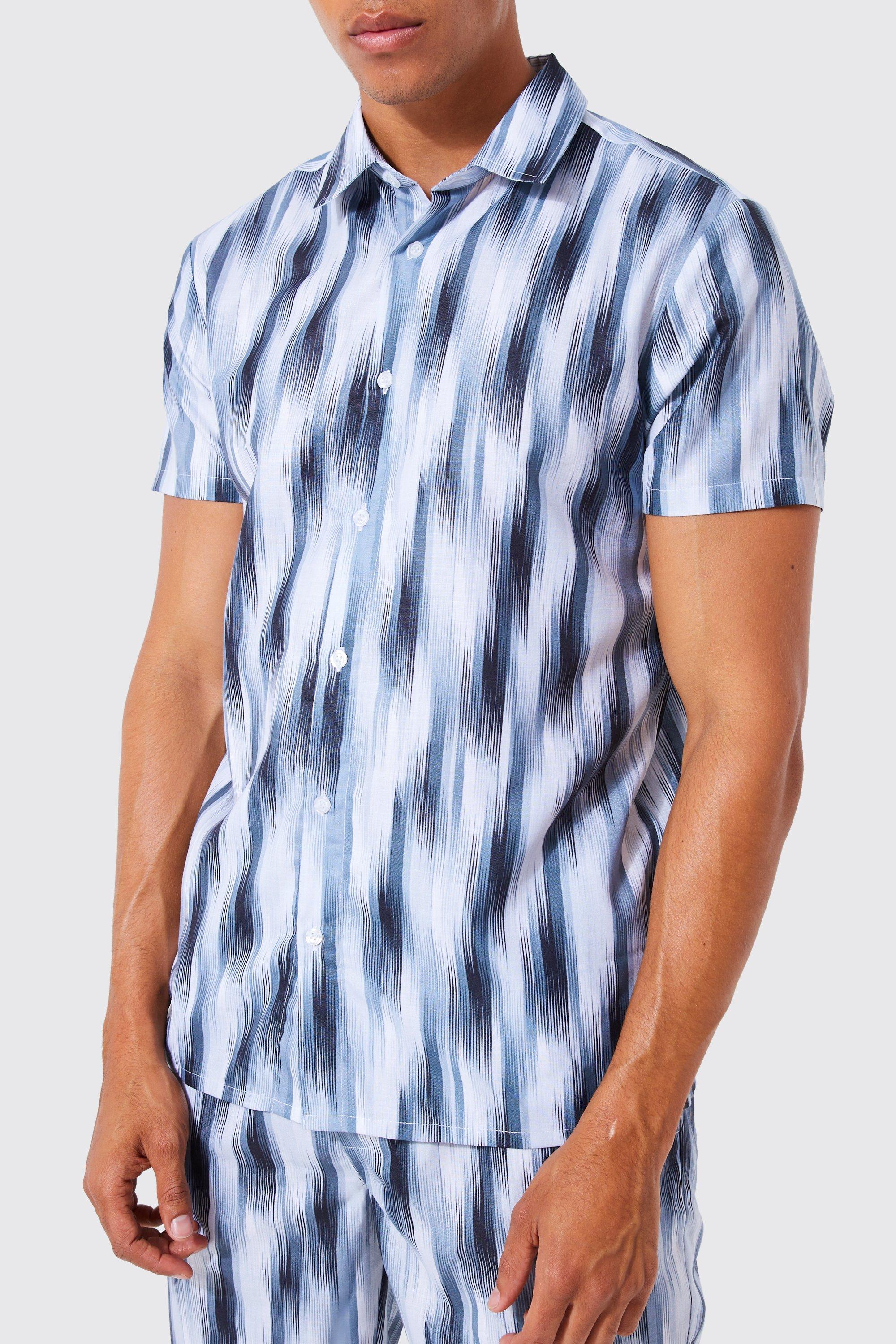 Short Sleeve Blurry Stripe Shirt & Short Set | boohoo