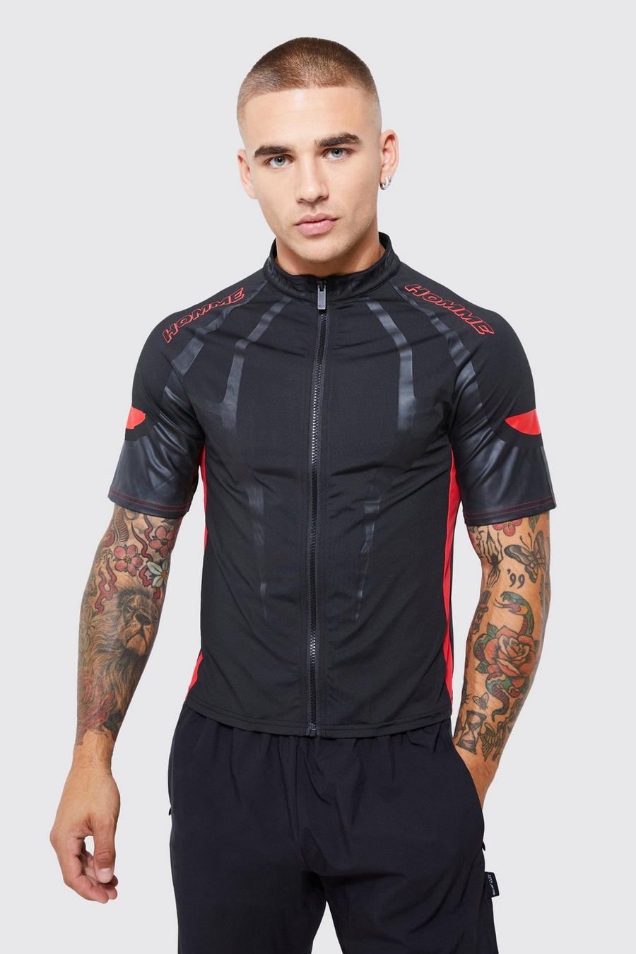 Black Muscle Fit Panelled Zip Through Track Top