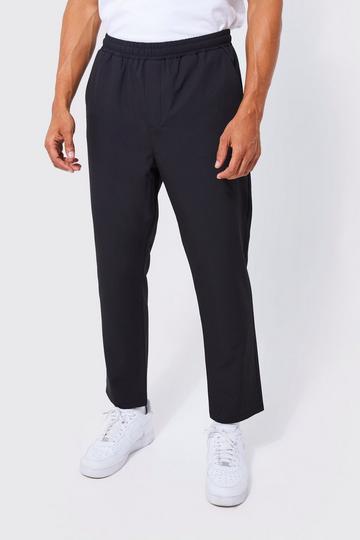 Black Elasticated Tapered 4 Way Stretch Smart Trousers