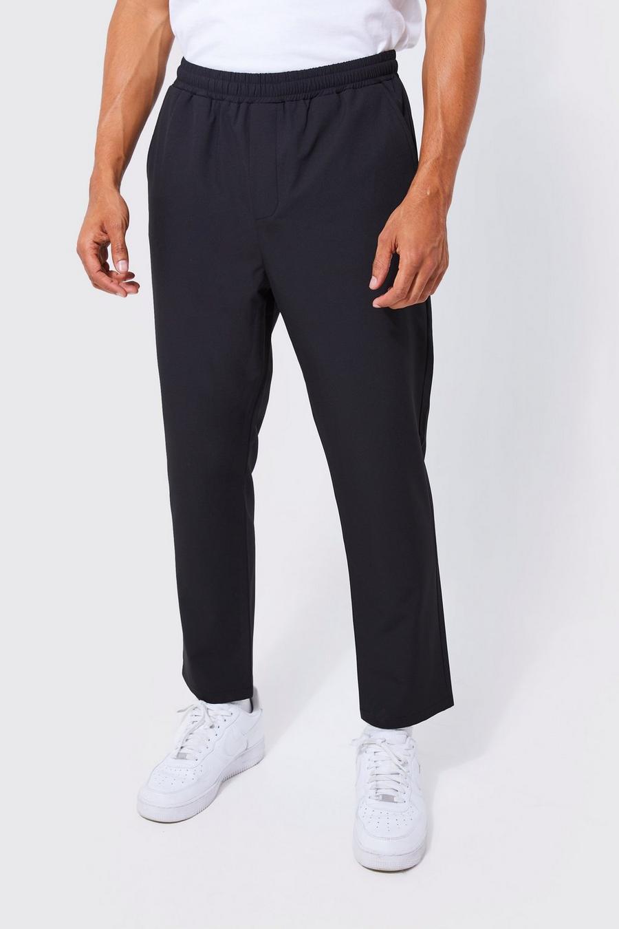 Black Elasticated Tapered 4 Way Stretch Smart Pants image number 1