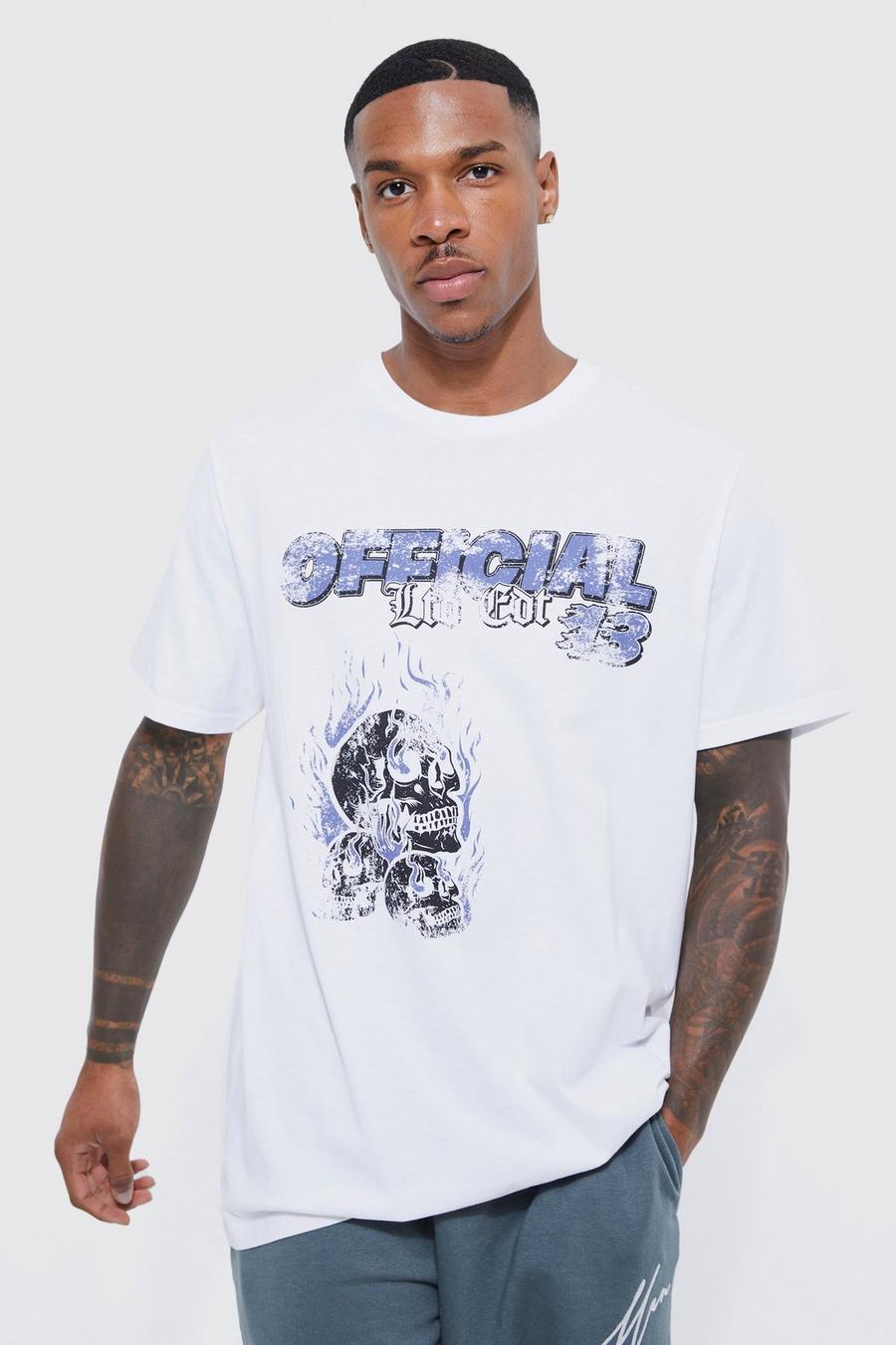 White Oversized Flame Skulls Graphic T-shirt