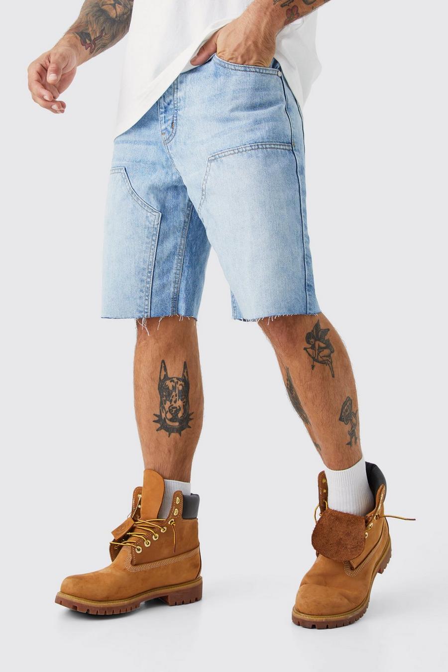 Ice blue Relaxed Long Denim Shorts With Worker Panel
