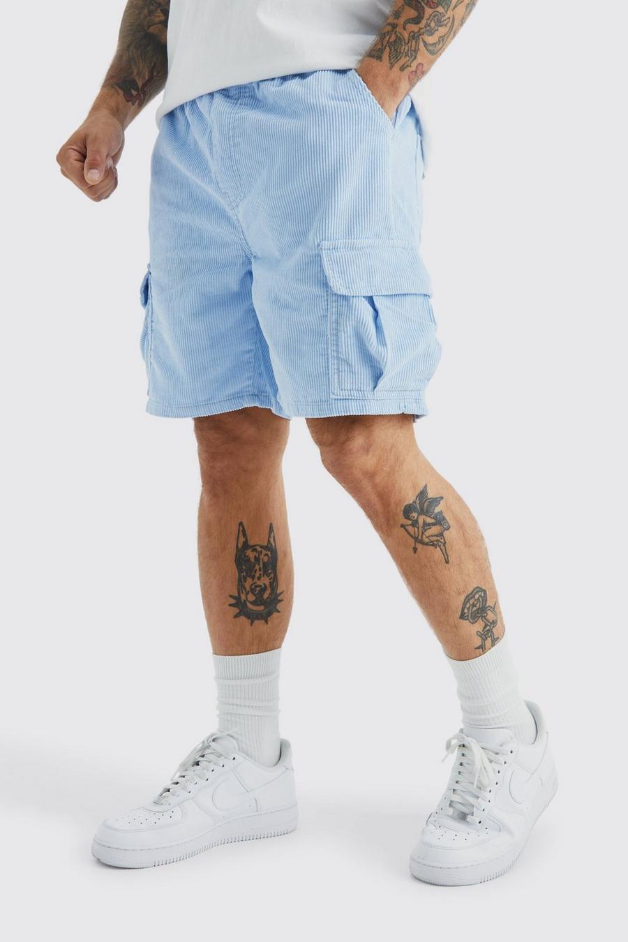 Light blue Relaxed Fit Cord Cargo Shorts image number 1