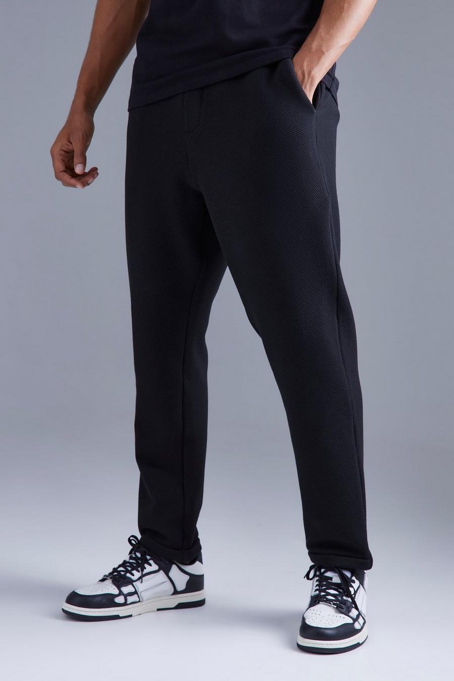 Black Elasticated Tapered Textured Smart Trousers image number 1