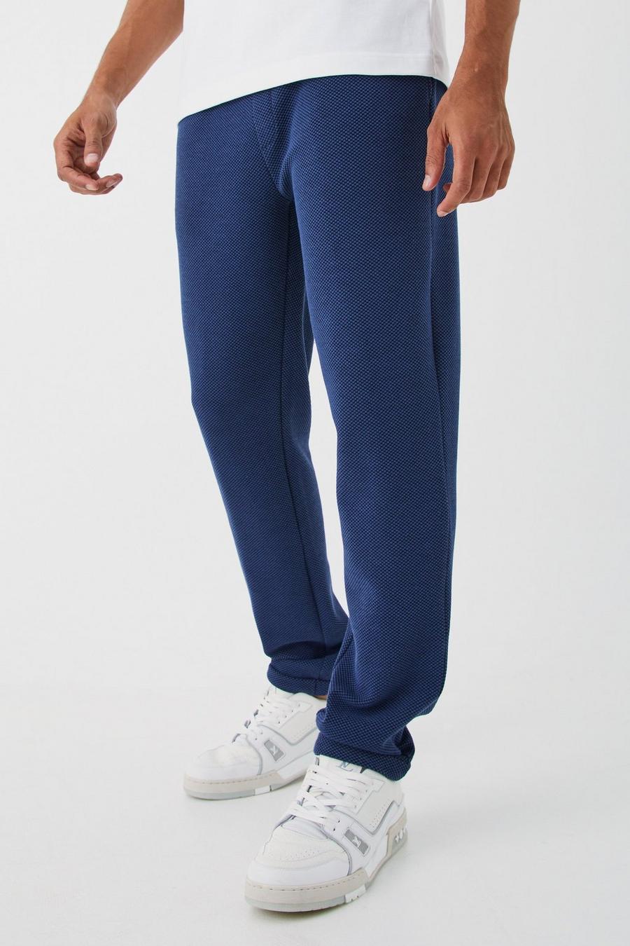 Navy blu oltremare Elasticated Slim Textured Smart Trousers image number 1