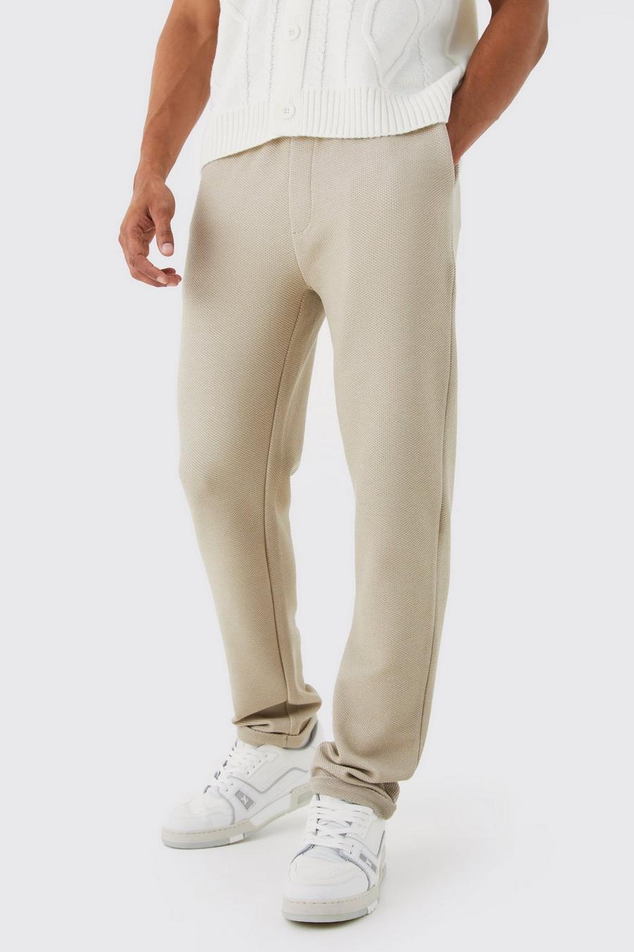 Taupe beige Elasticated Slim Textured Smart Trousers
