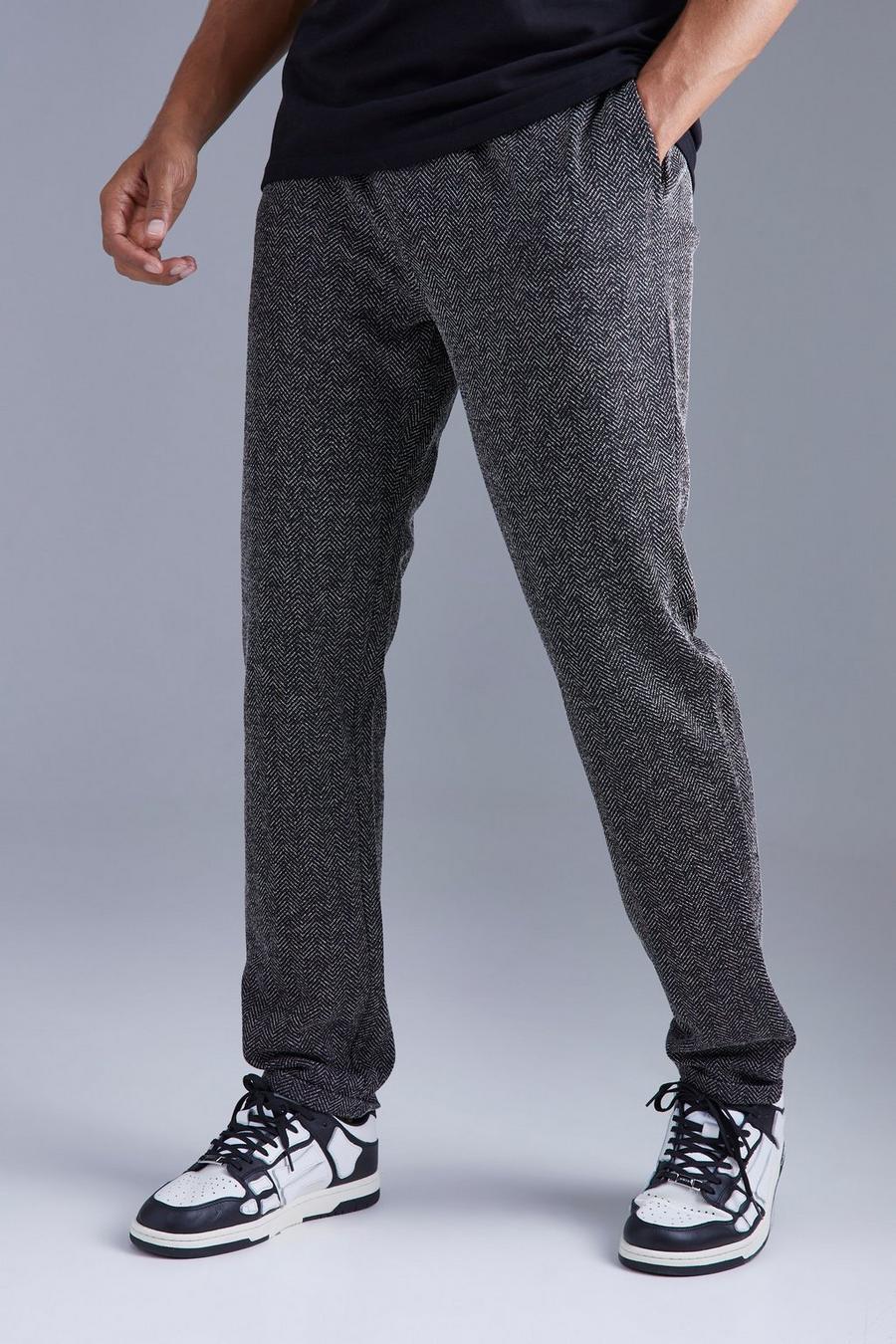 Pantaloni Smart Slim Fit elasticizzati a zig zag, Black image number 1