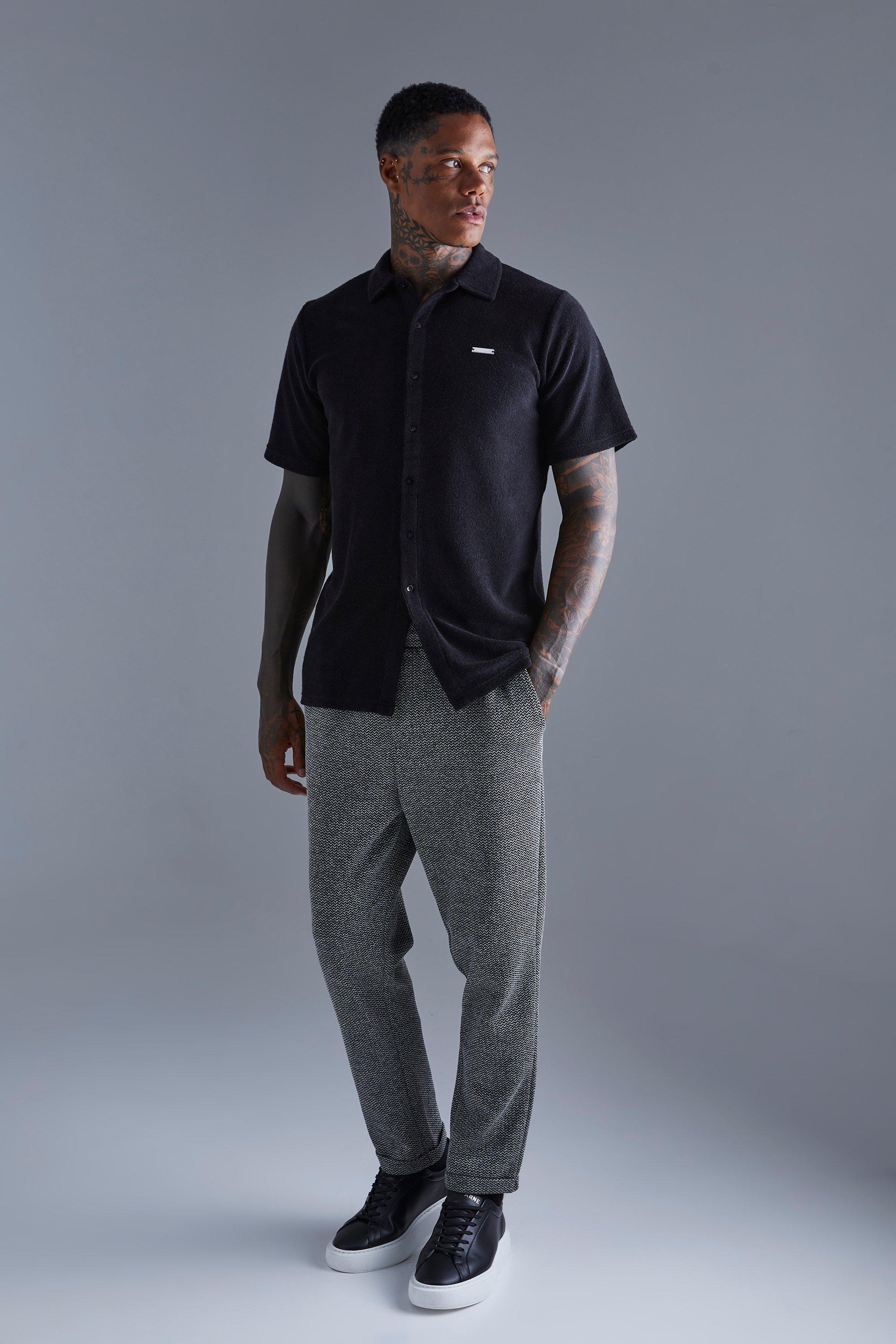 Elasticated Tapered Zig Zag Smart Trousers