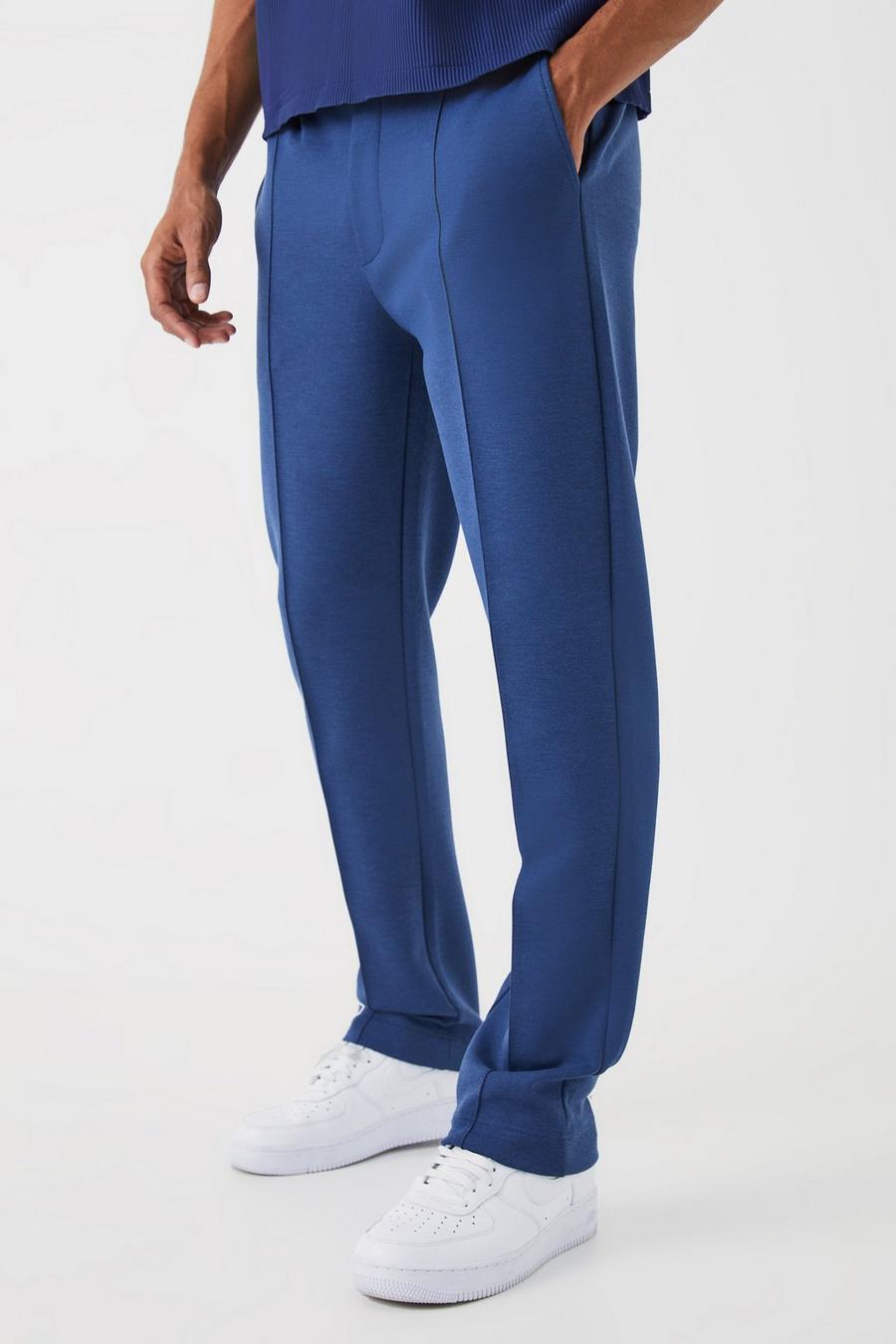 Navy Slim Smart Jersey Pintuck Jogger Trousers image number 1