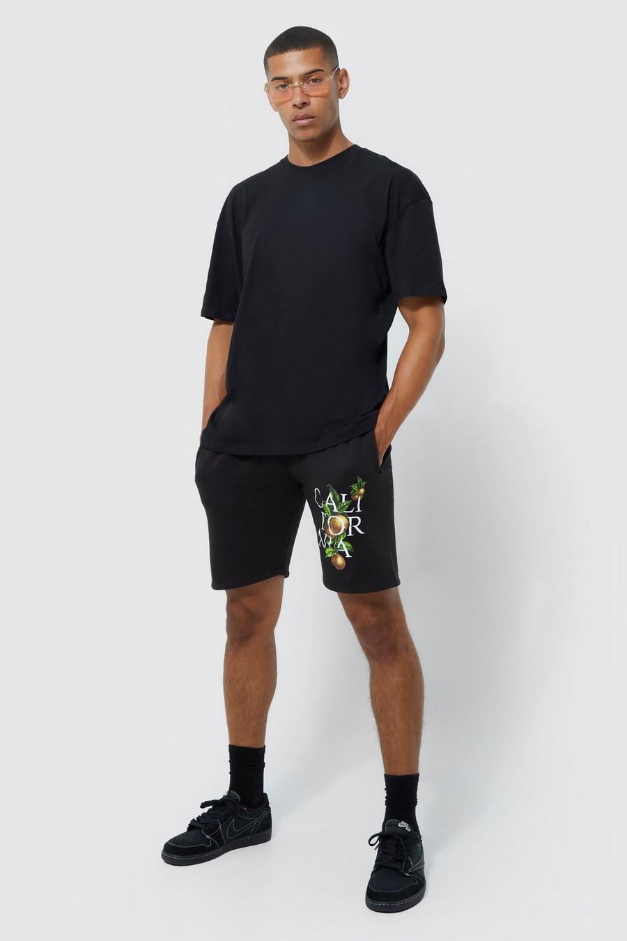 Black Oversized California T-Shirt En Shorts Set