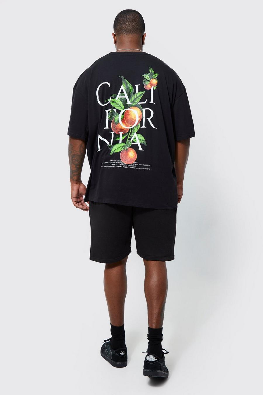 Plus Oversize T-Shirt & Shorts mit California Print, Black