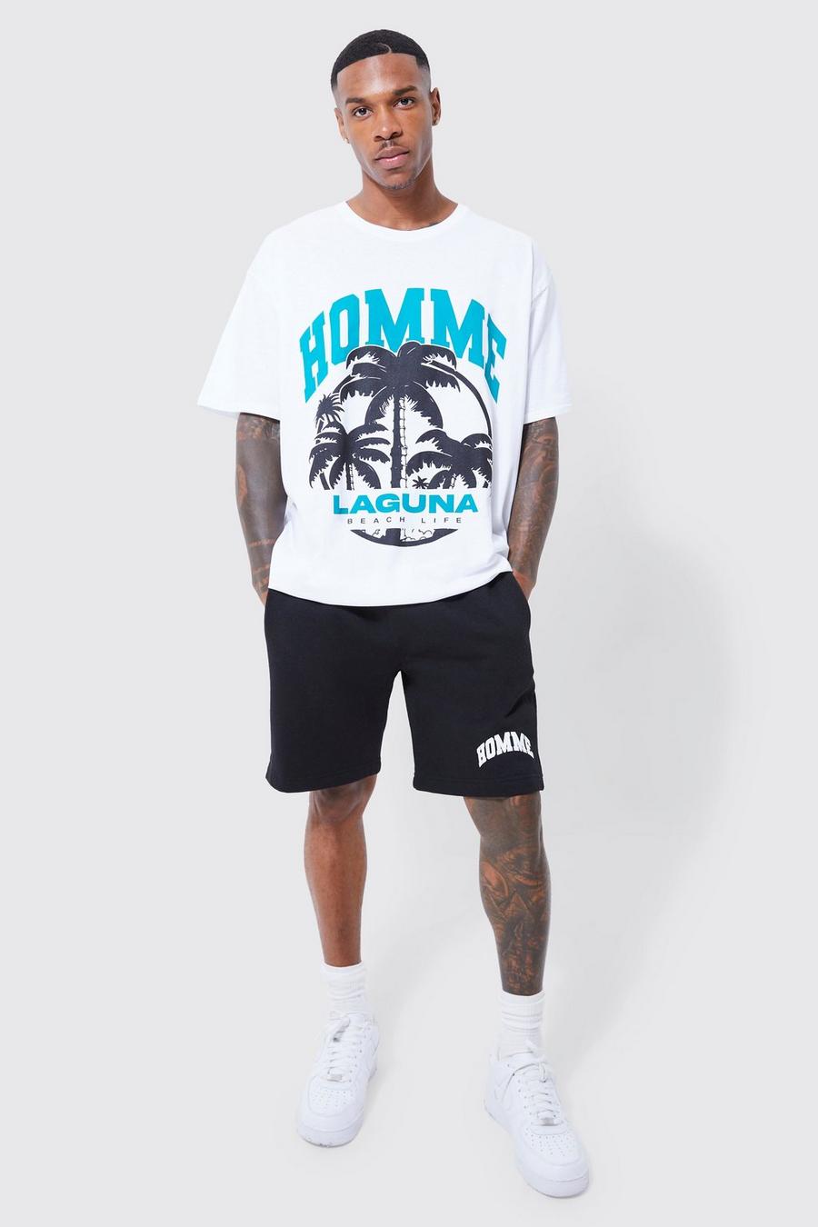 Black Oversized Homme Beach Life T-shirt & Short Set image number 1