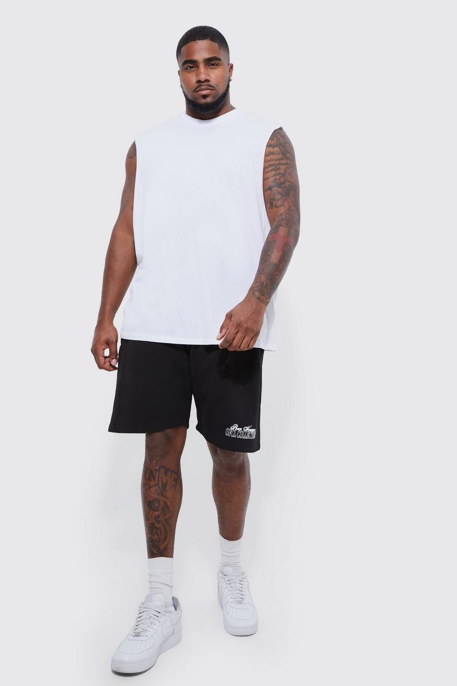 White Plus Oversized Homme Tank T-shirt & Short Set 