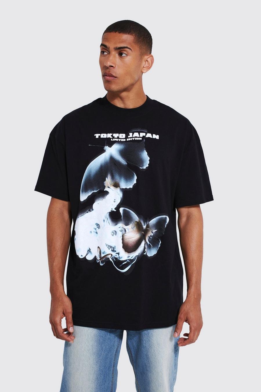 Oversize T-Shirt mit Tokyo-Print, Black