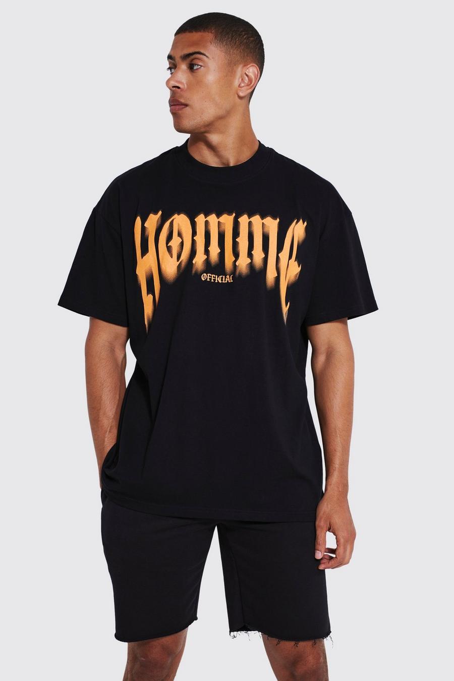Black Oversized Extended Neck Homme T-shirt image number 1