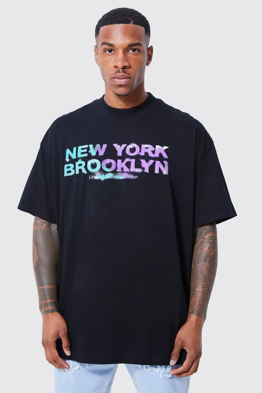 boohoo Womens Tall New York Print Oversized T-Shirt - Black M