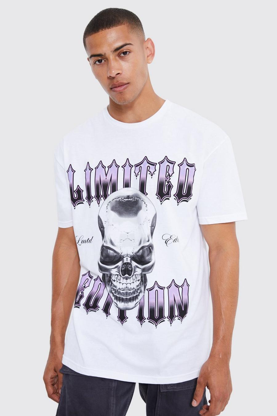 White Oversized Gothic Skull Graphic T-shirt image number 1