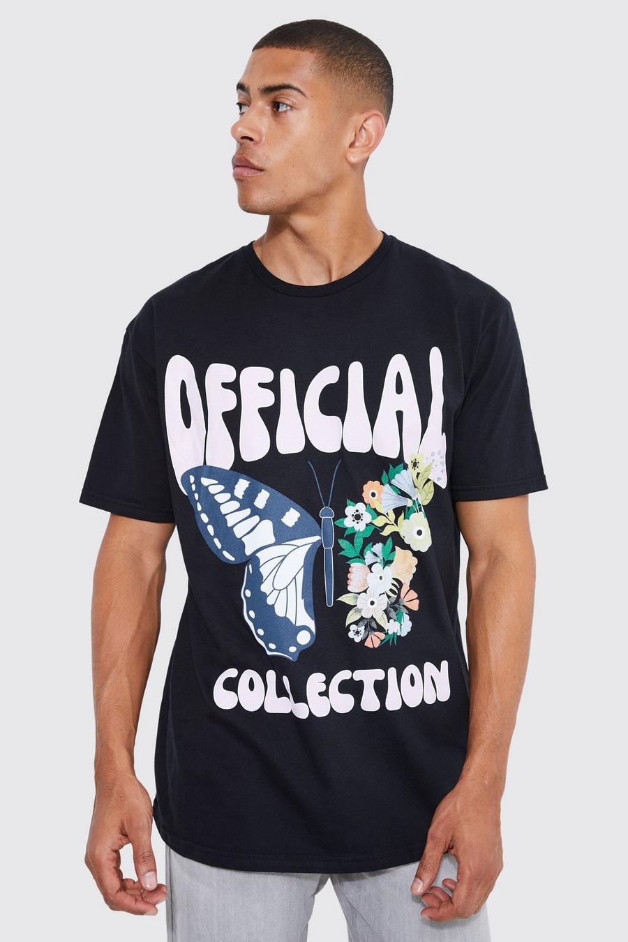 Oversize Official T-Shirt mit Schmetterlings-Print, Black