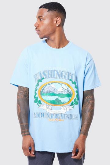Blue Oversized Washington Scenic Graphic T-shirt