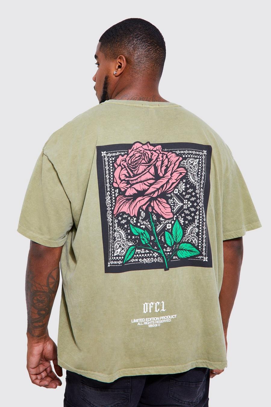 T-shirt Plus Size oversize con grafica di rose sul retro, Sage gerde