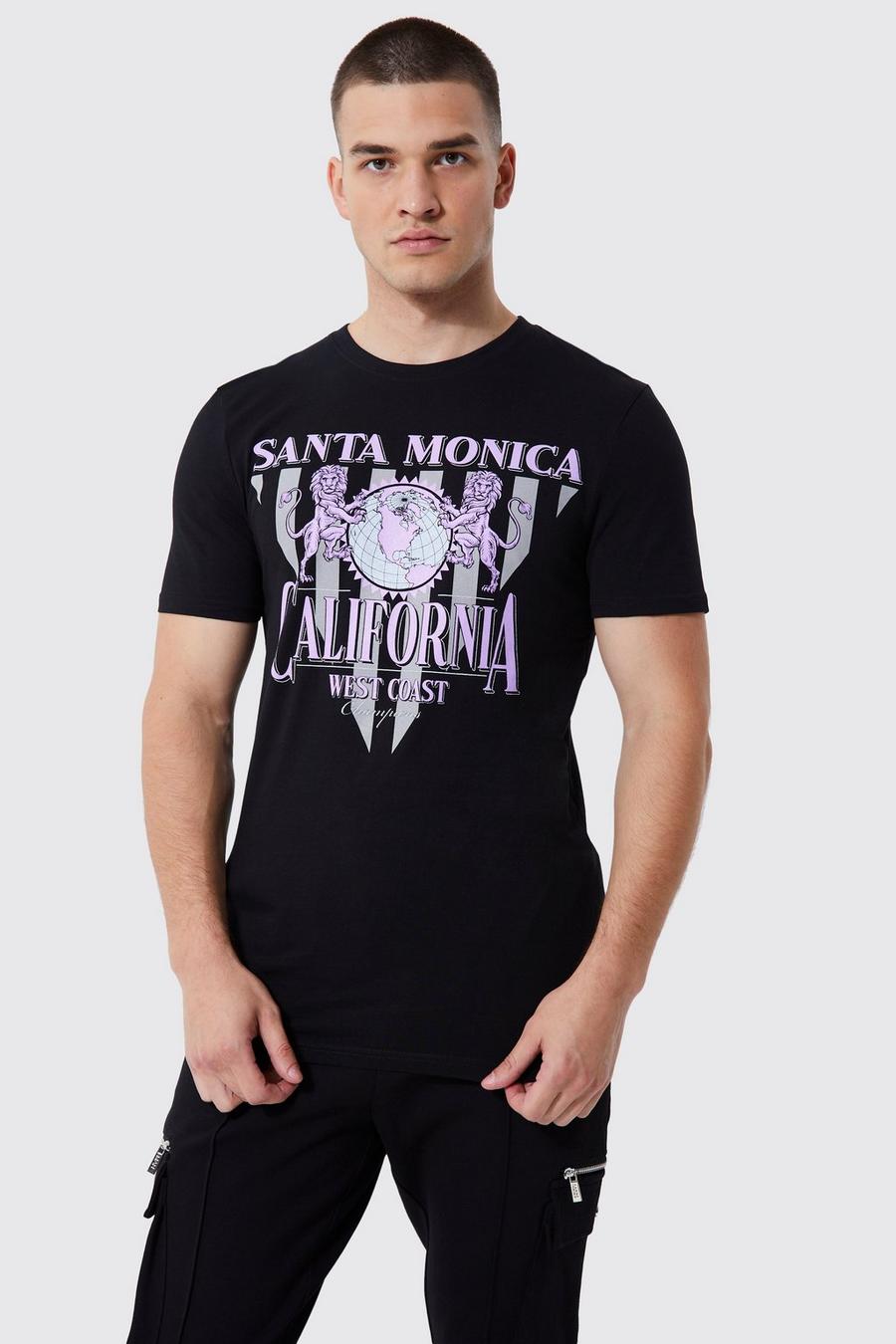 Black Tall Muscle Fit Santa Monica Graphic T-shirt