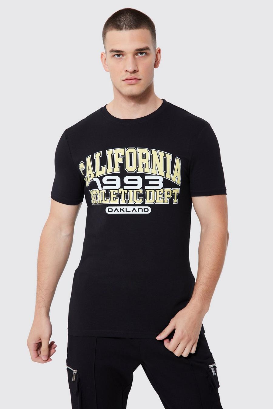 Black Tall Muscle Fit California Varsity T-shirt image number 1