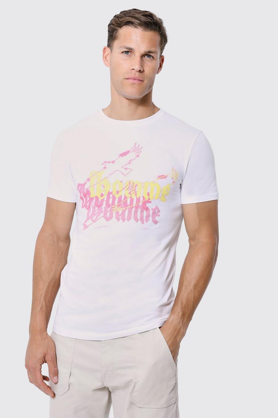 T-shirt Tall attillata con aquila, White bianco image number 1