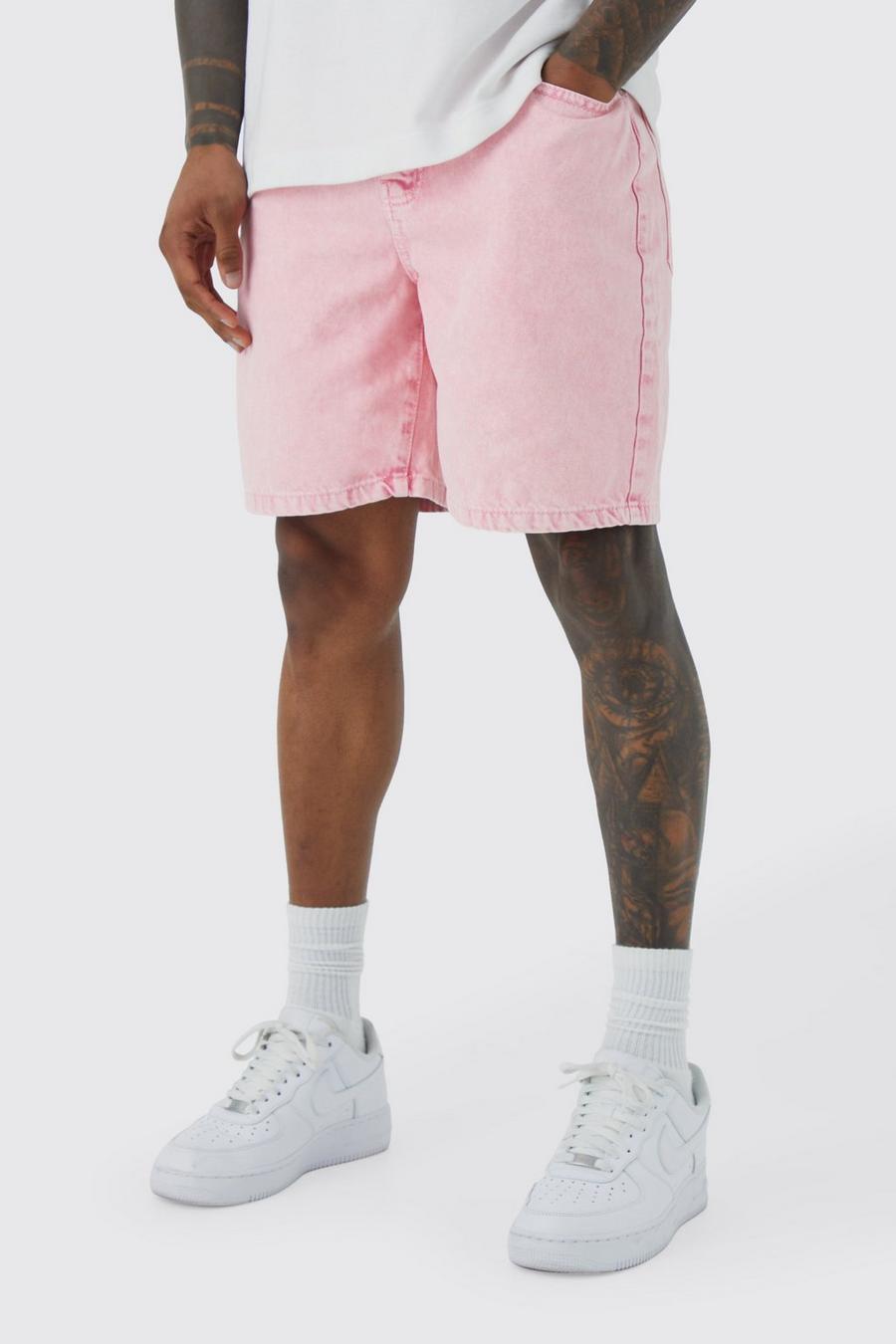 Pale pink Relaxed Rigid Tinted Denim Shorts