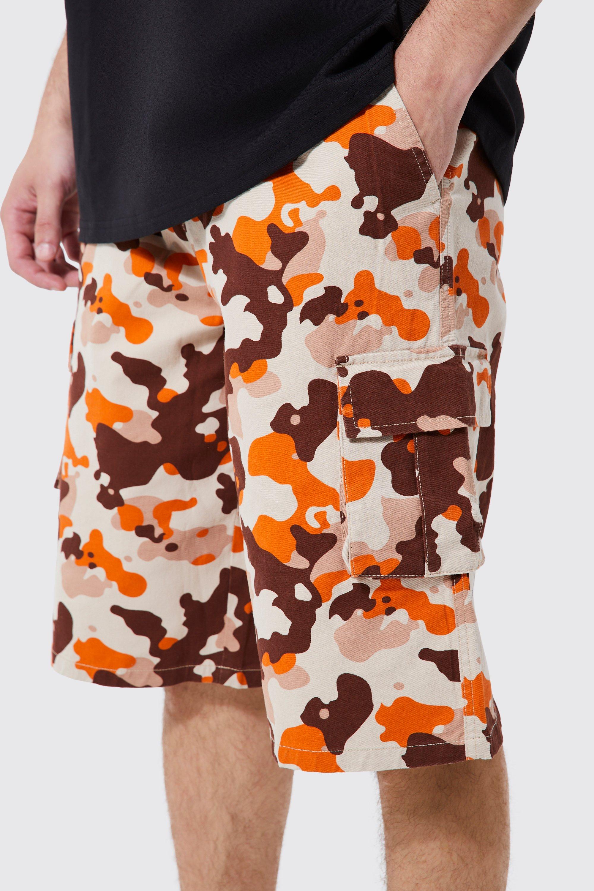 Orange camo cargo store shorts