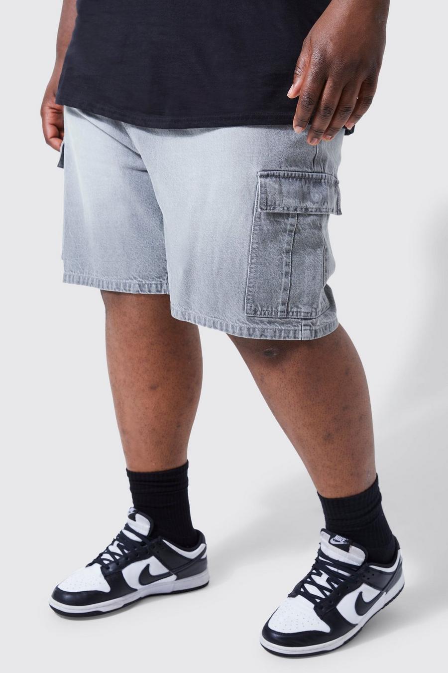 Pantalón corto Plus cargo holgado con lavado de ácido y cintura elástica, Grey gris