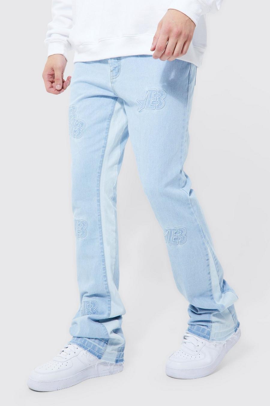 Ice blue Tall Slim Rigid Flare Distressed Applique Jeans