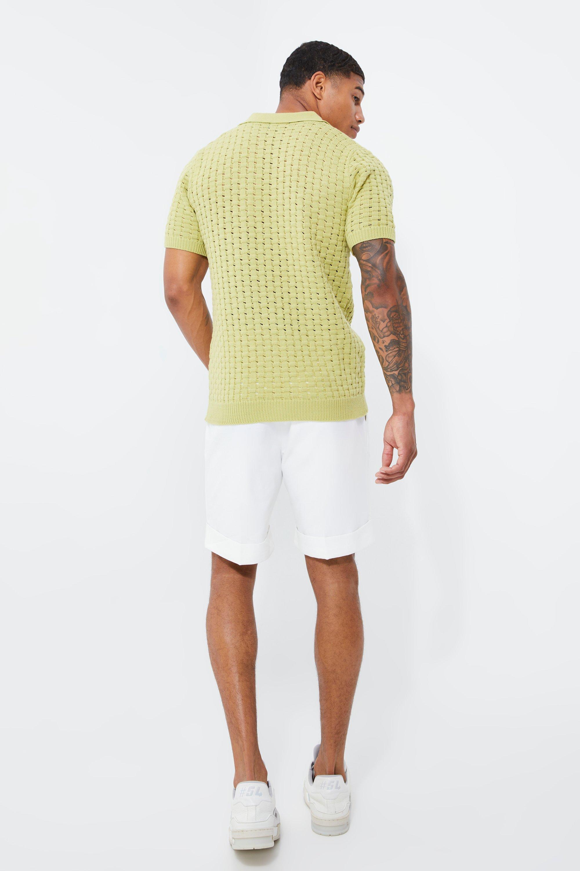 V Neck Woven Knit Polo | boohoo USA