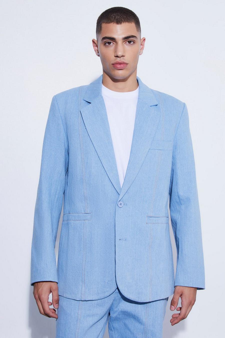 Antique blue Relaxed Single Breasted Denim Suit Jacket image number 1