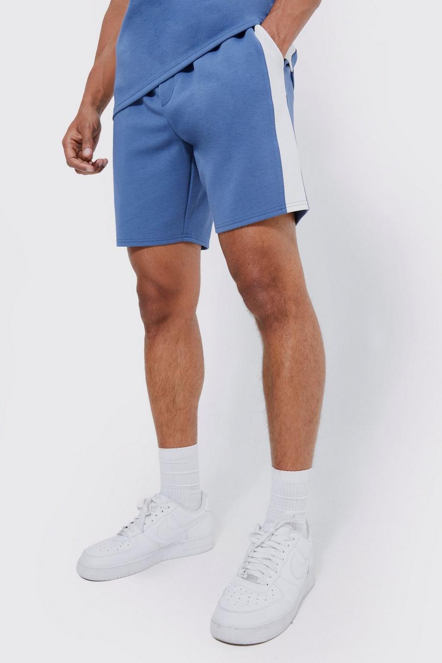 Dusty blue azzurro Elasticated Slim Scuba Side Panel Shorts