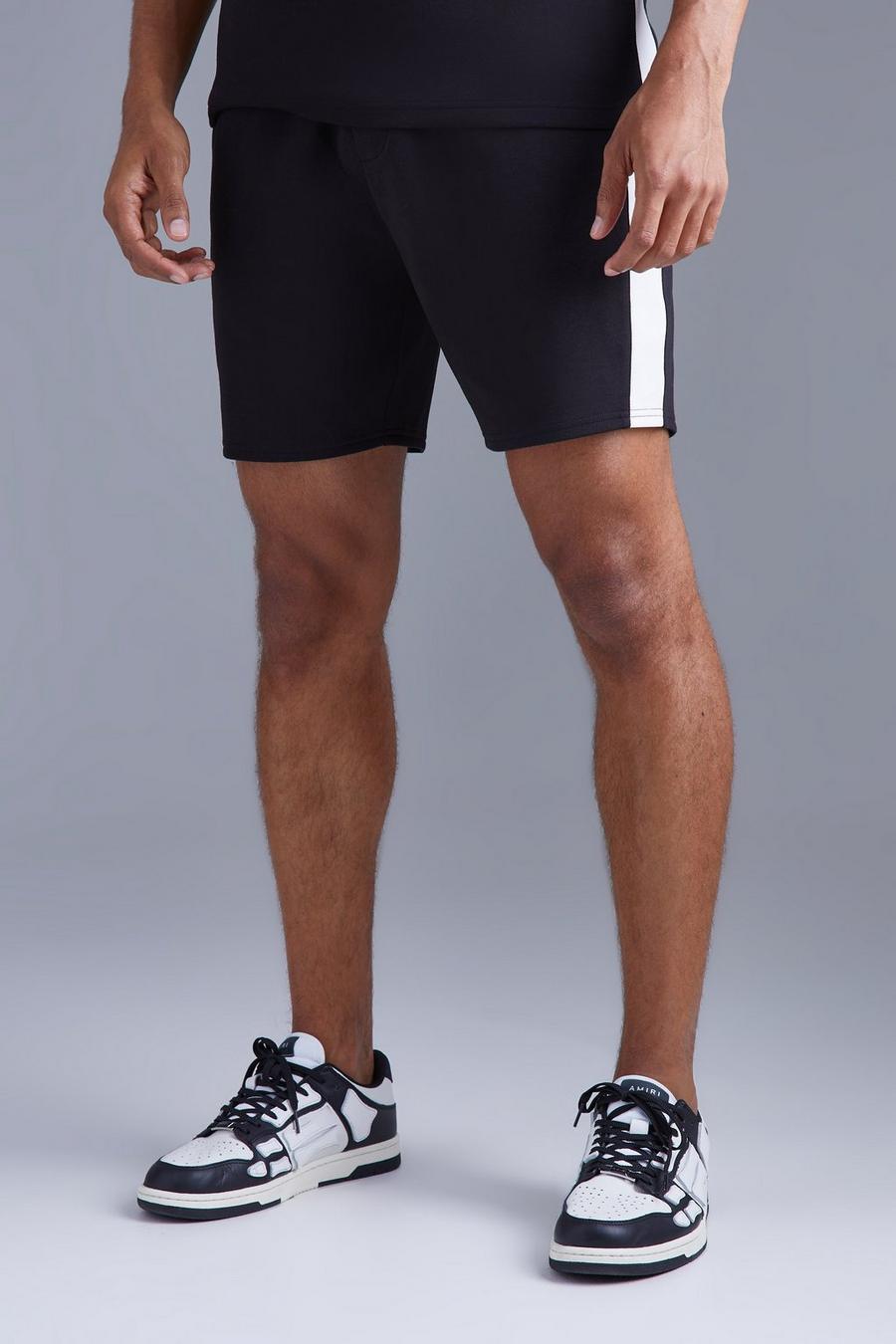 Pantaloncini in Scuba Slim Fit elasticizzati con pannelli laterali, Black