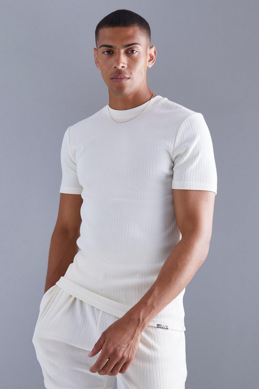 White Muscle Fit Textured T-shirt image number 1