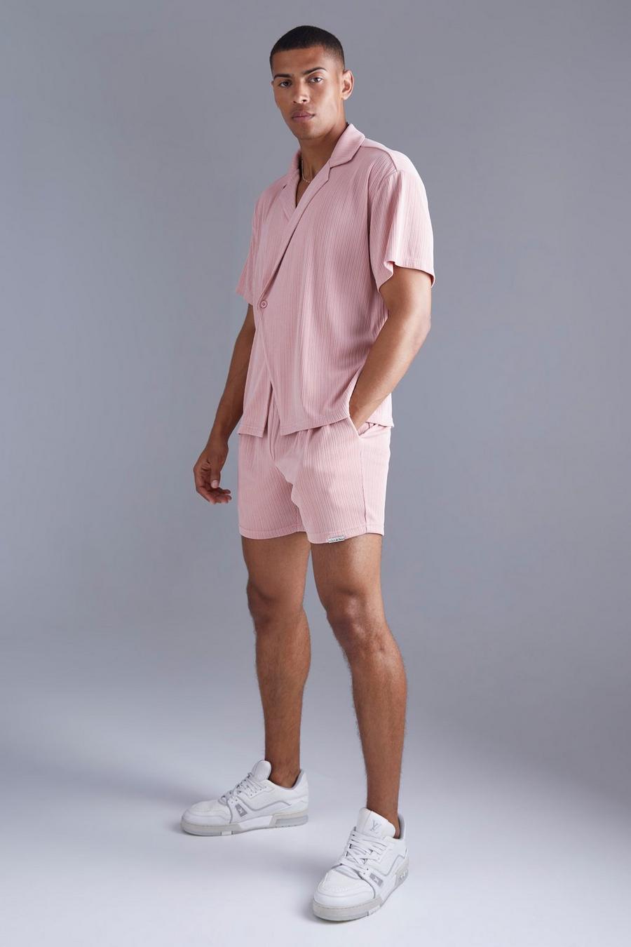 Light pink Boxy Wrap Texture Shirt And Short Set
