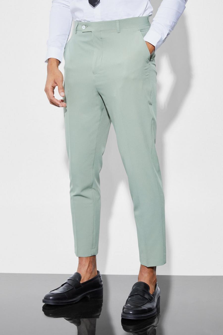Khaki High Rise 4 Way Stretch Tapered Trousers